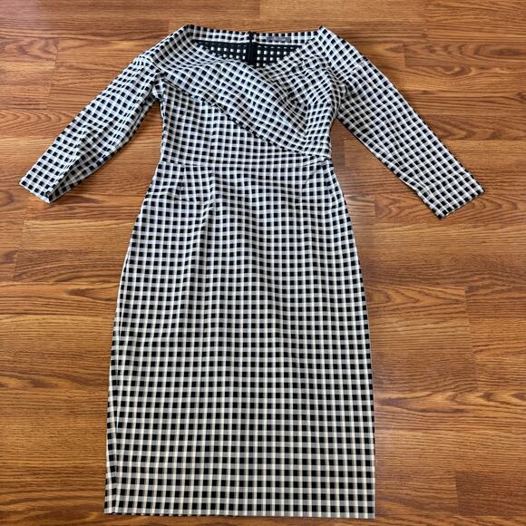 Lela Rose gingham black & white checkered off-the-shoulder midi dress size 10 - Picture 12 of 16